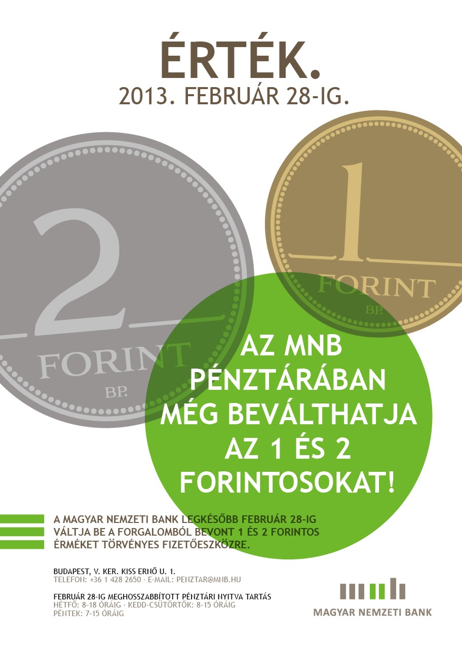 1 és 2 forintos beváltása