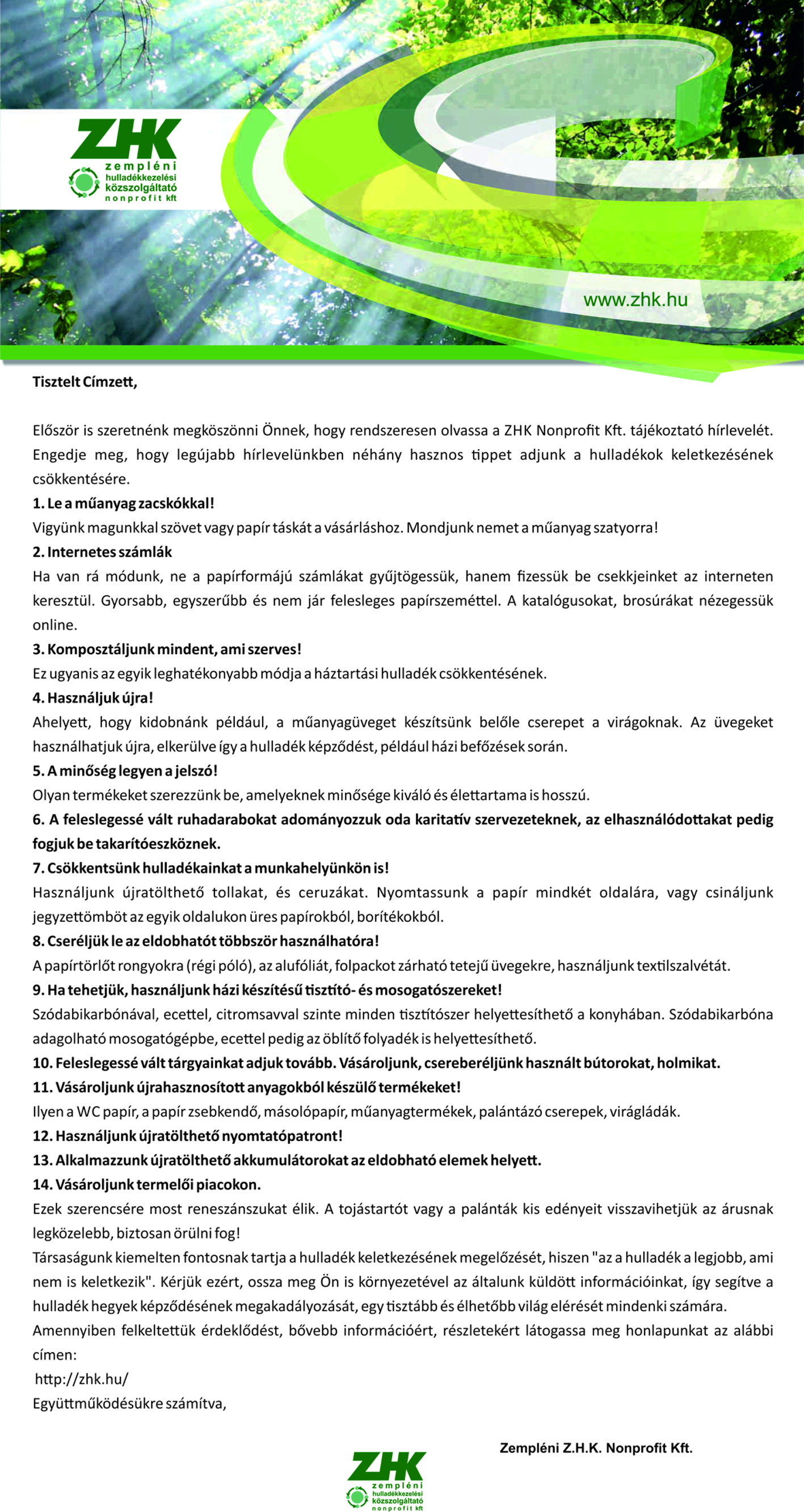 Zempléni ZHK 12. hírlevél